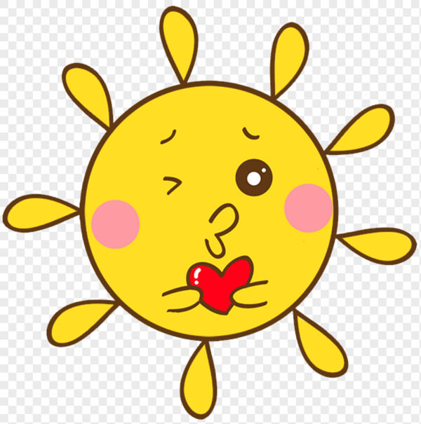 手绘卡通噘嘴亲亲送爱心黄色小太阳