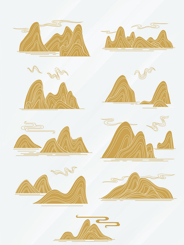 创意简约中式传统金色祥云山
