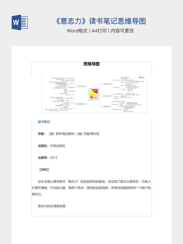 《意志力》读书笔记思维导图