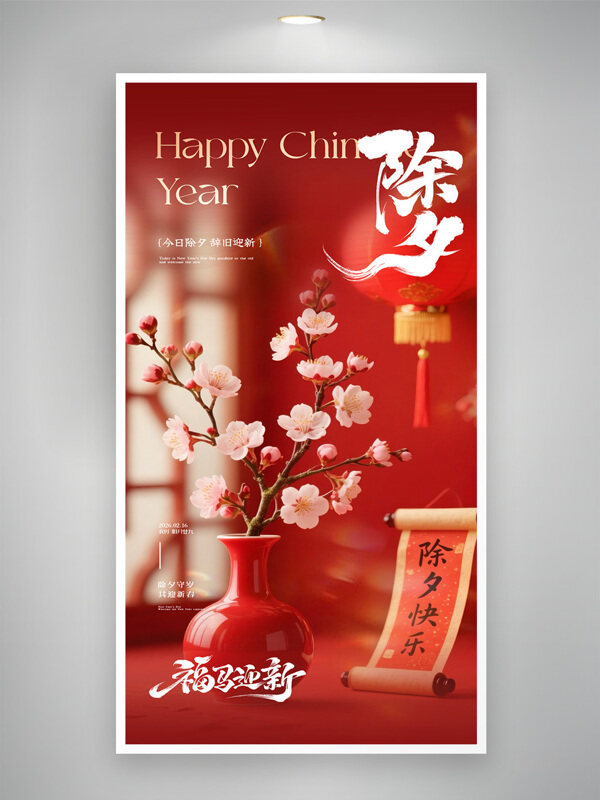 除夕守岁共迎新春福马迎新除夕节日海报