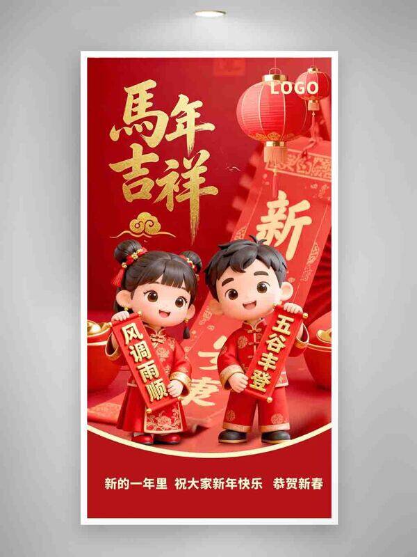 马年吉祥红色喜庆迎新春新年海报