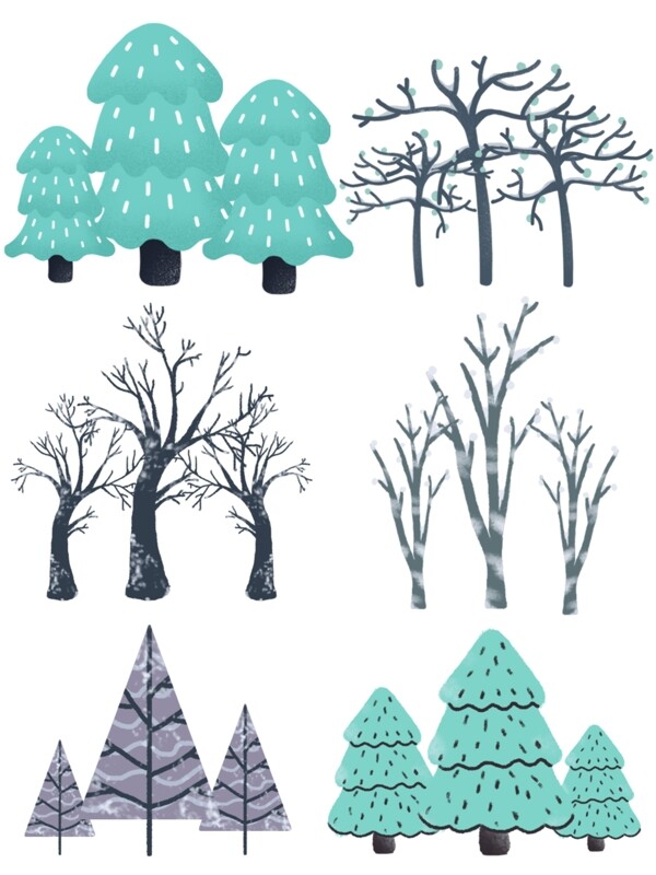 手绘冬天树木素材元素可商用