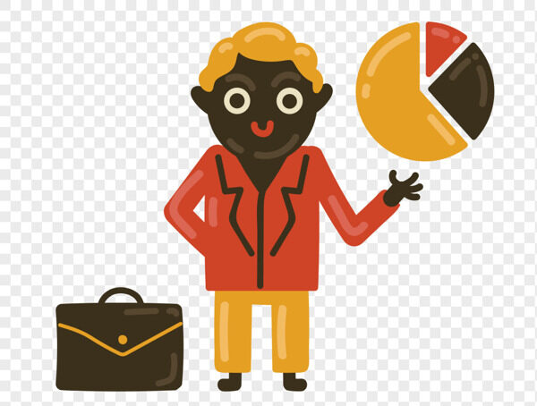 手绘抽象黑色商务外国人看报表插画