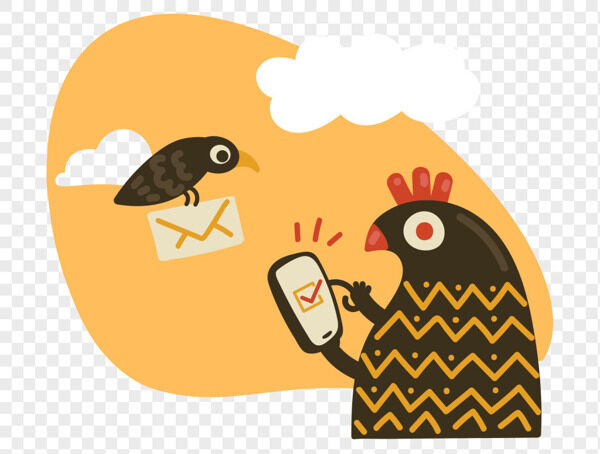 手绘抽象猫头鹰发送信息小鸟送信插画