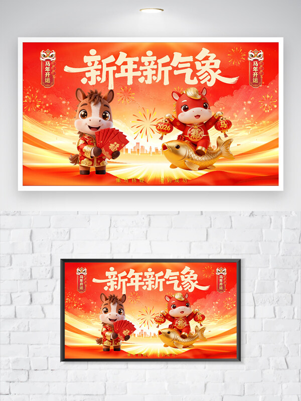 策马扬鞭马到成功红色渐变喜庆马年大吉展板