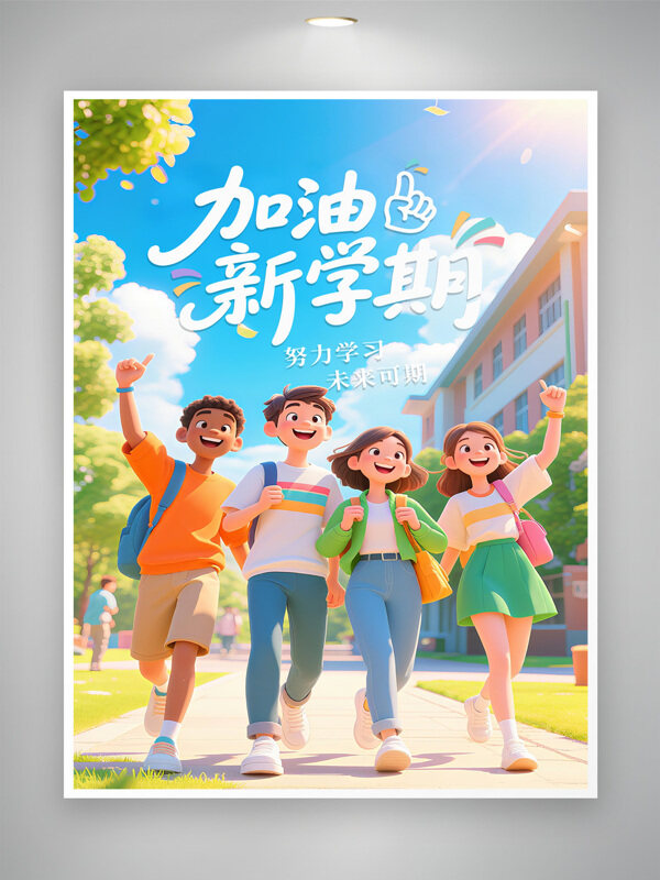 青春励志阳光校园加油开学季海报