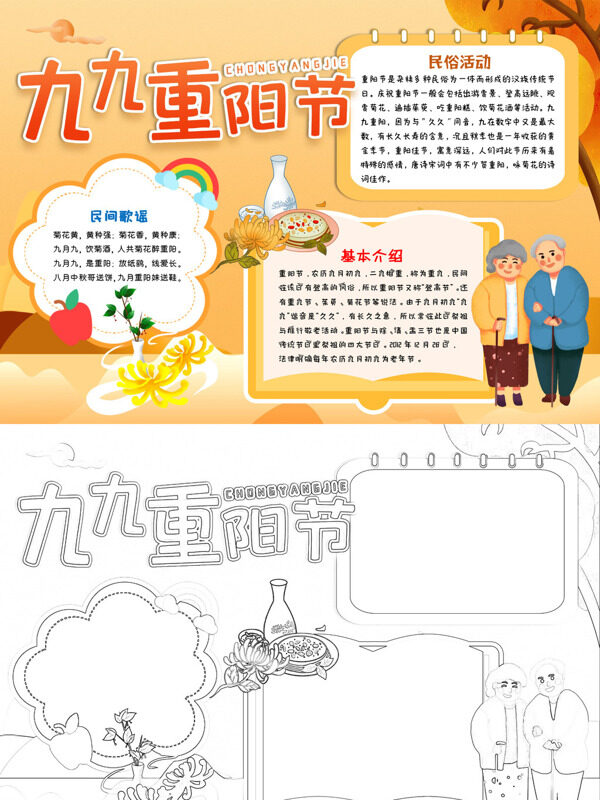 精美九九重阳节重阳习俗手抄报