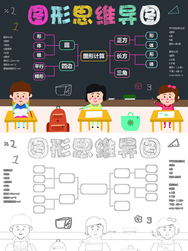 图形思维导图图形计算手抄报