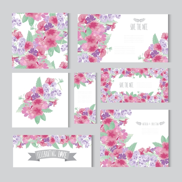 紫色漂亮的粉色花朵卡片矢量源文件