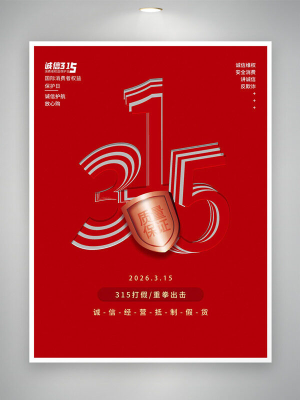 诚信经营假货红色背景消费者权益日海报