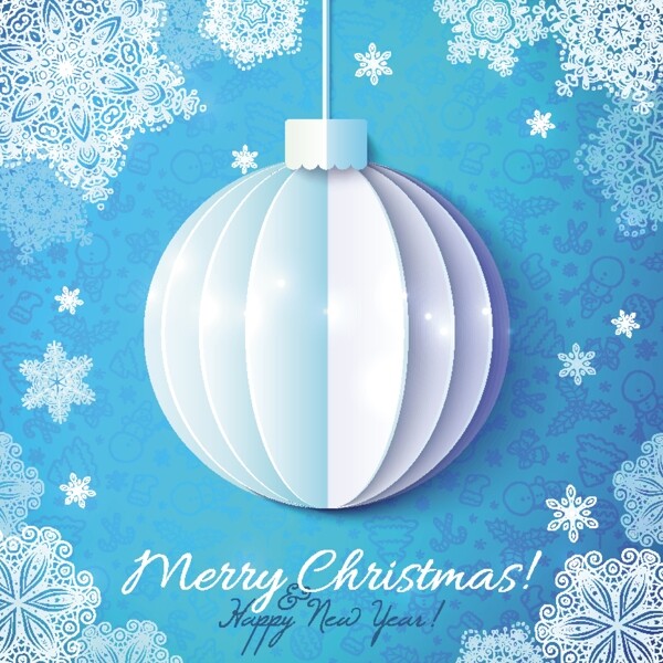 蓝色圣诞折纸吊球背景矢量素材