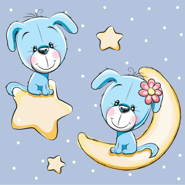 可爱的小狗在星星和月亮上卡通矢量素材