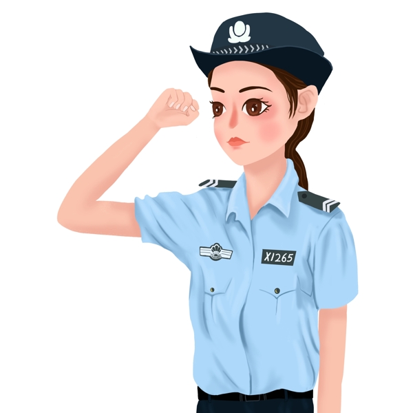 卡通世界警察日敬礼的可爱女警花