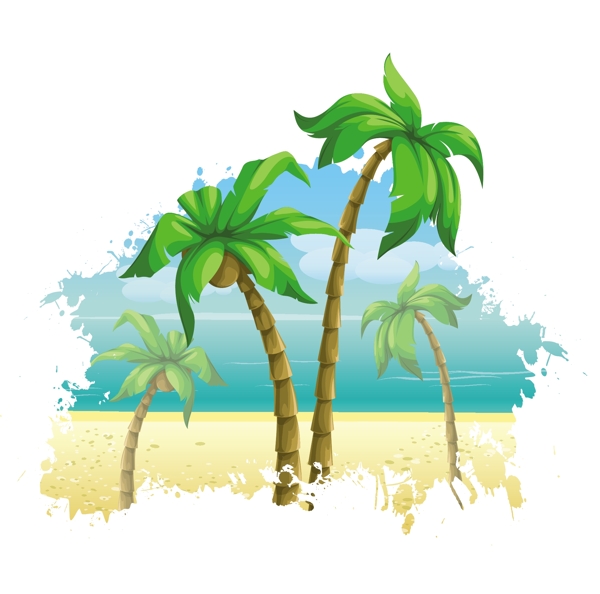 沙滩上的椰子树矢量素材