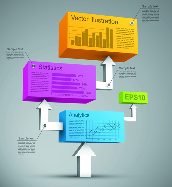 彩色方块立体信息图矢量图