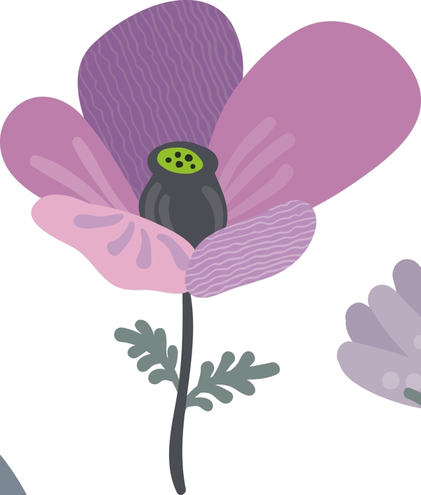 紫色卡通花朵树叶矢量素材