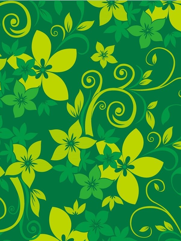 传统 欧式俄式花卉底图底纹  图案背景贴图 绿底五叶黄花和细蔓
