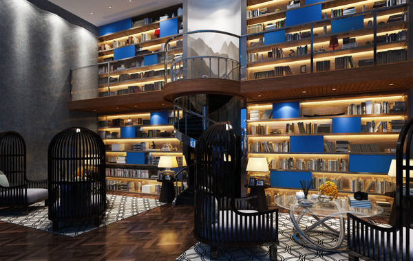有设计感的室内装修  现代书房带旋转楼梯