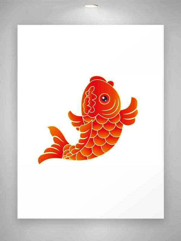 红色手绘国潮中国风鲤鱼锦鲤元素