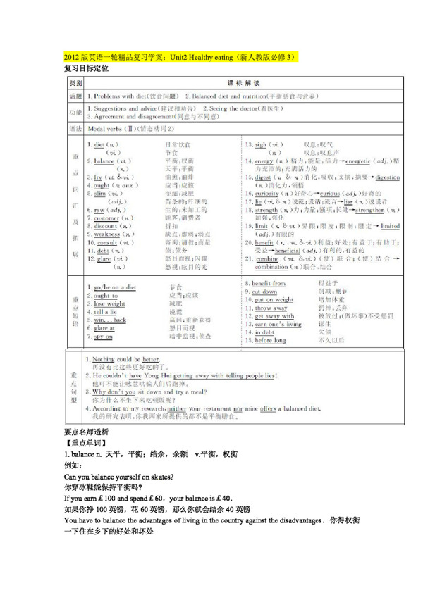 高考专区英语版英语学案Unit2Healthyeating