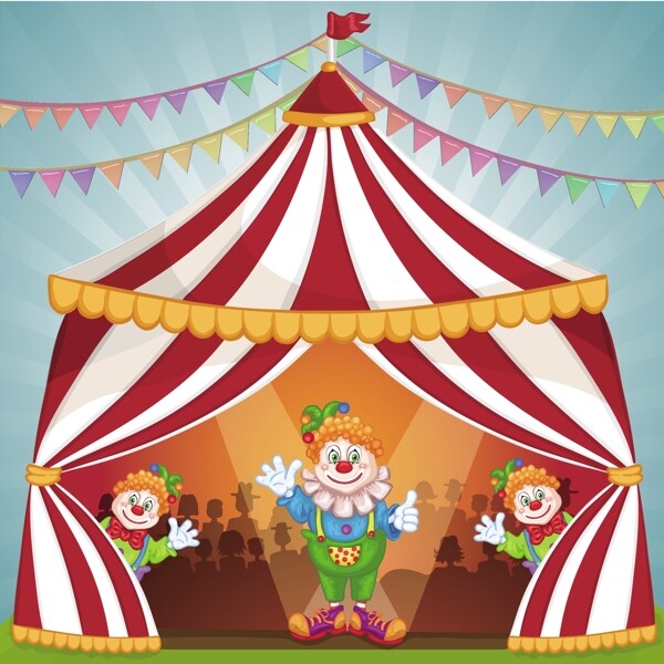 马戏团帐篷里表演的小丑