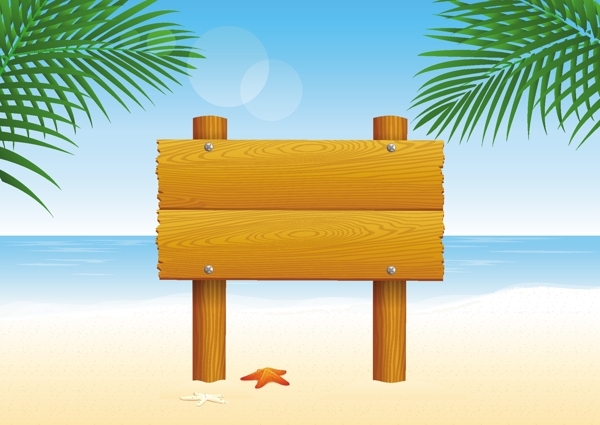 海滩矢量免费木制广告牌