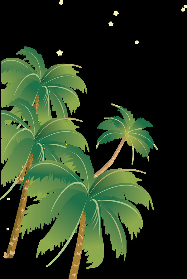 彩绘卡通椰子树png元素