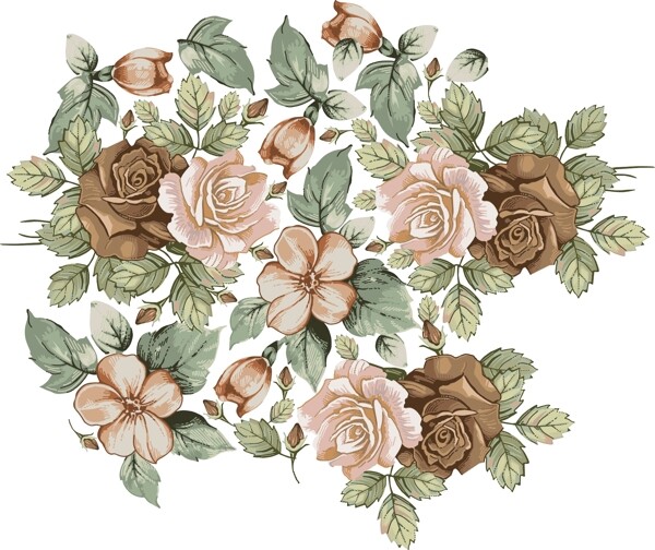 古风典雅线条手绘花卉矢量图案设