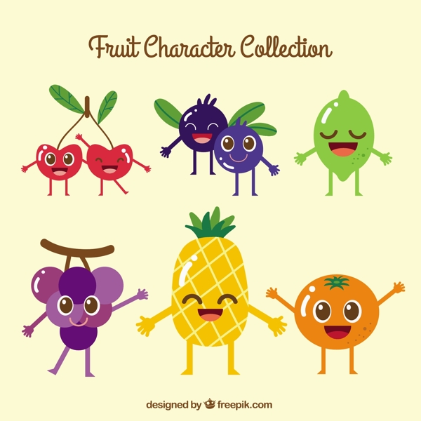 各种彩色的水果人物表情图标