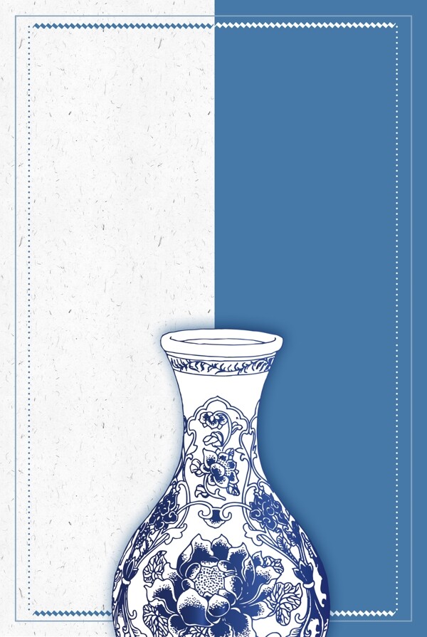 中国风青花瓷边框瓷器海报
