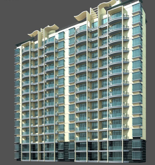 两联排十四层板式住宅楼模型