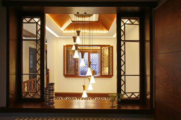 新中式奢华客厅深色背景墙室内装修效果图