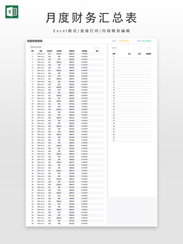 月度财务报表