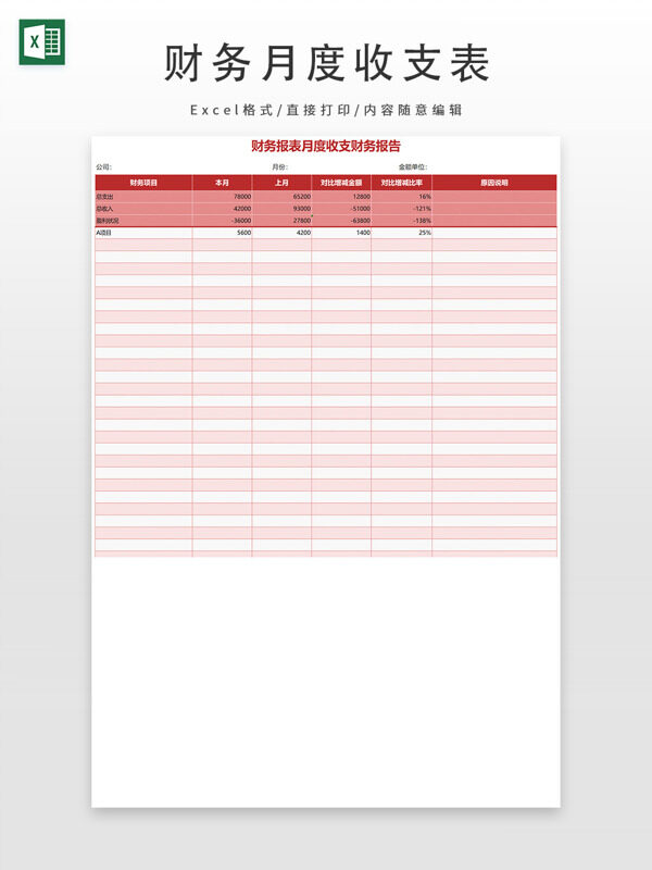 财务报表月度收支报告