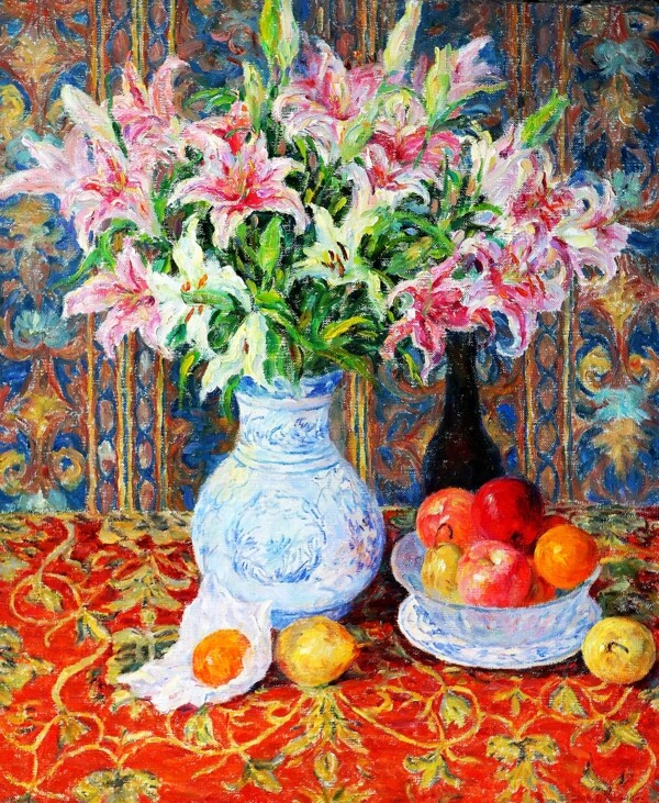 JW11022125花卉水果蔬菜器皿静物印象画派写实主义油画装饰画