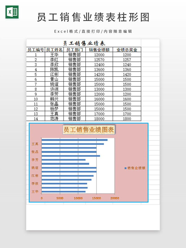 员工销售业绩表柱形图