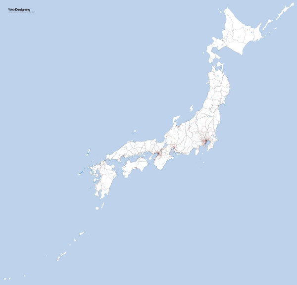 日本的铁路网络地图矢量素材