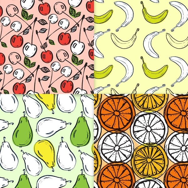 手绘水果香蕉柠檬