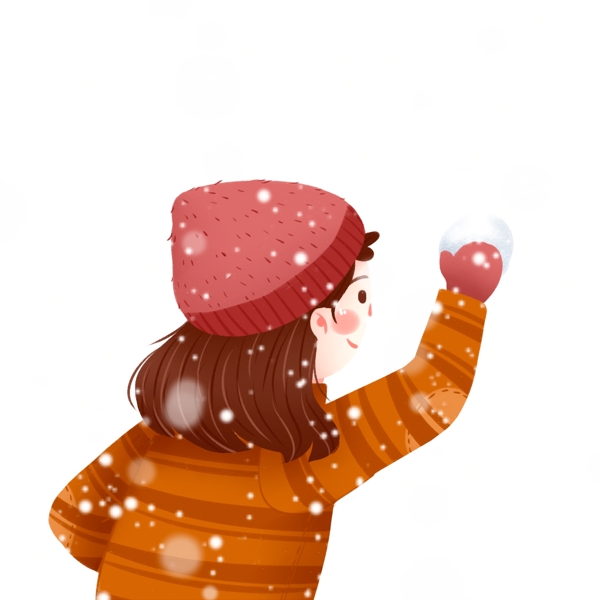 卡通大雪中的扔雪球的女孩